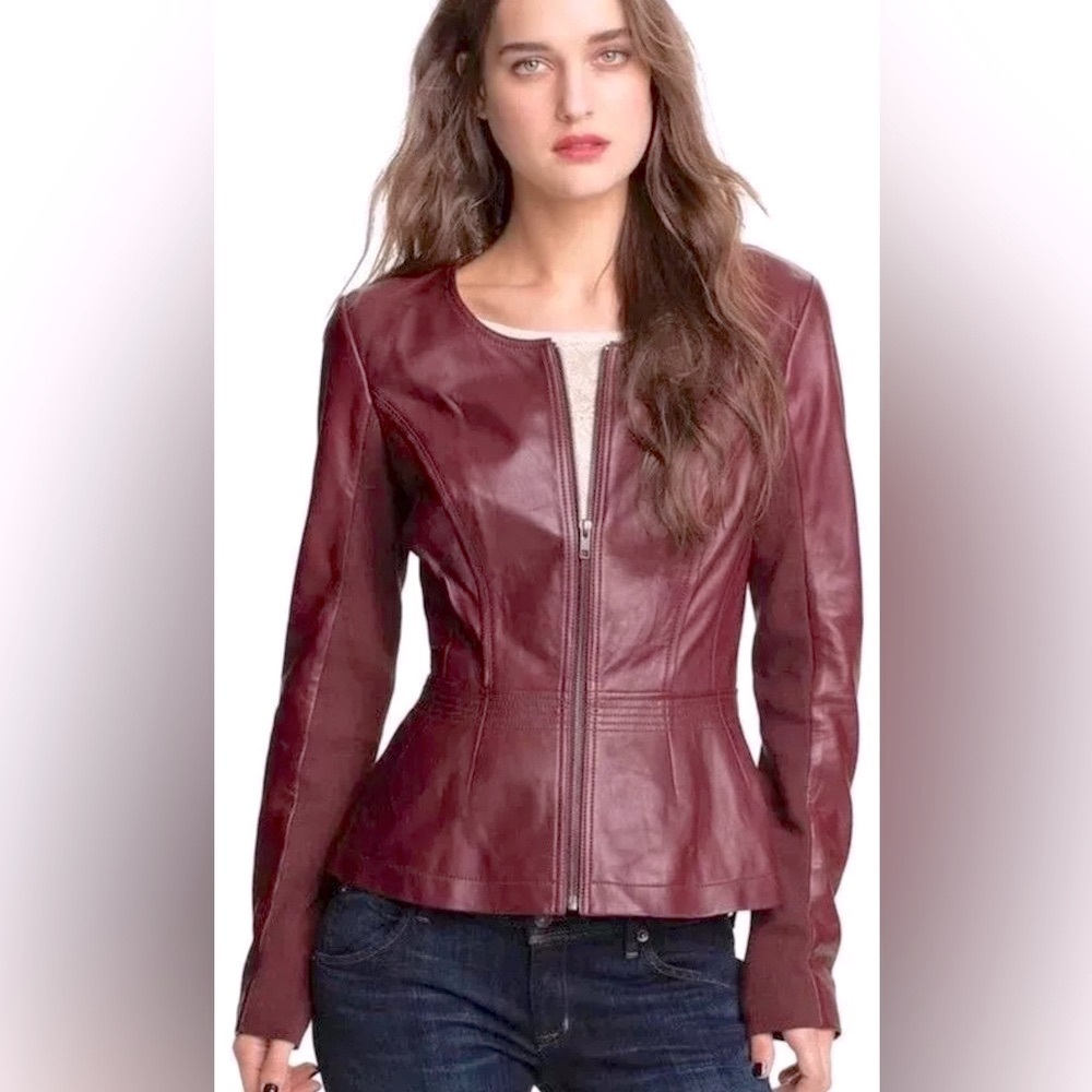 Hinge Women's Burgundy Leather Jacket